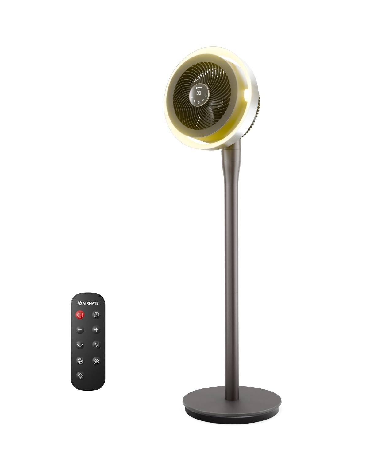 AIRMATE Standing Pedestal Fan for Bedroom | 60° Oscillating, Adjustable Height (12-43"), 16 Speeds, Remote Control, Dark