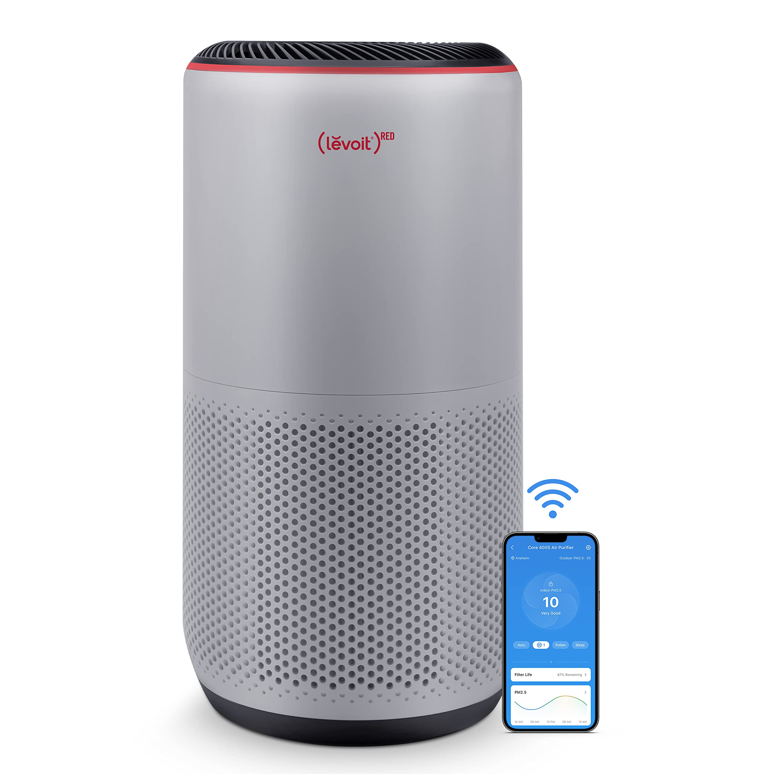 Levoit Air Purifiers for Home Large Room Up to 1980 Ft² in 1 Hr with Air Quality Monitor, Smart WiFi and Auto Mode - Gra
